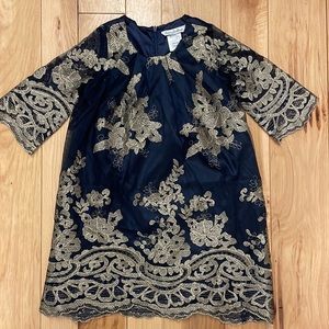 Chasing Fireflies Navy and Gold Dress